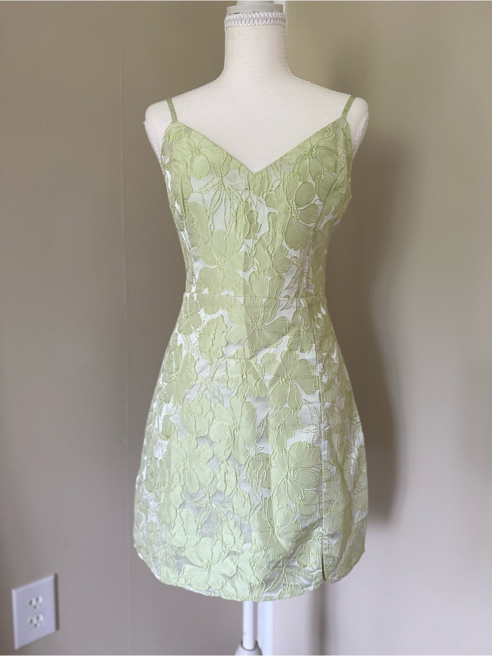 Lulu's Floral Goals Light Green Floral Jacquard Sleeveless Mini Dress Garden - Picture 4 of 8